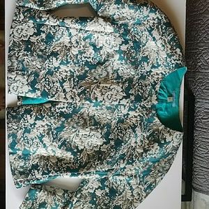 Teal brocade anthropologie jacket